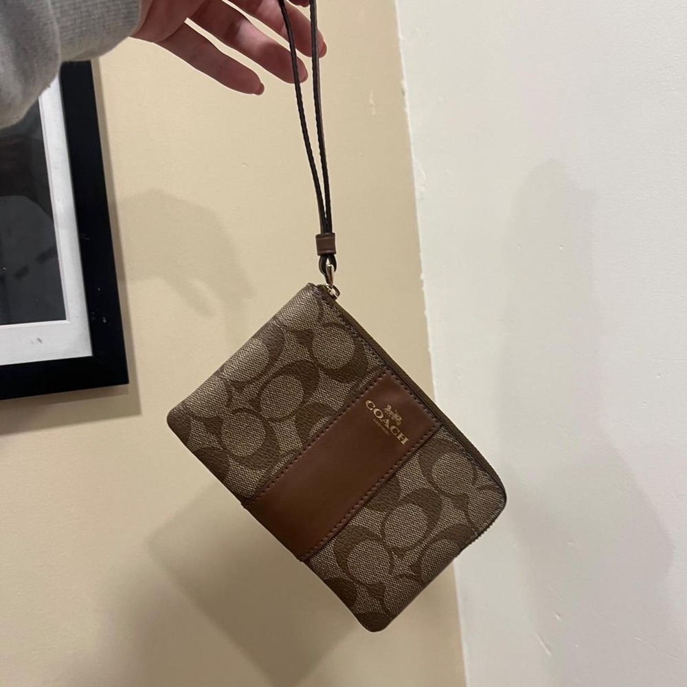 Y2K 2000s Signature C Monogram Striped Coach Corner Zip Wristlet / Mini Bag